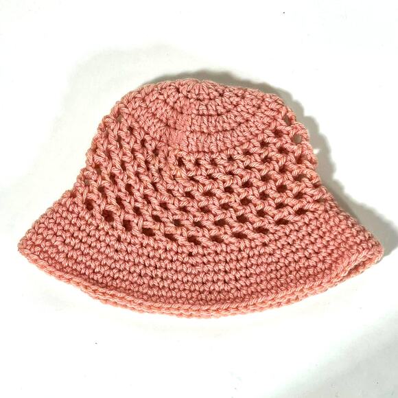 Pink Crochet Bucket Hat, Handmade Powder Pink Hippie Boho - Picture 2 of 6